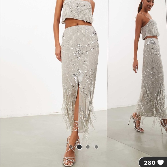 NWT ASOS Edition sequin and fringe artwork midi skirt - Picture 3 of 4